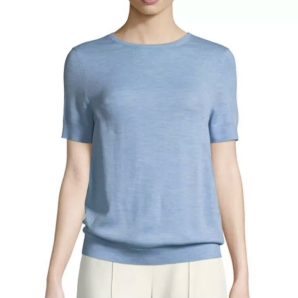 St. John 100% Wool Blouse Short Sleeve Lightweight Blue Women’s Size Small [J13]